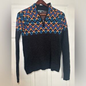 Title Nine Sweater Womens M Black Geometric Merino Wool Lift Quarter Zip Pullovr